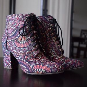 Exotic Detailed, Embroidered Booties with Laces